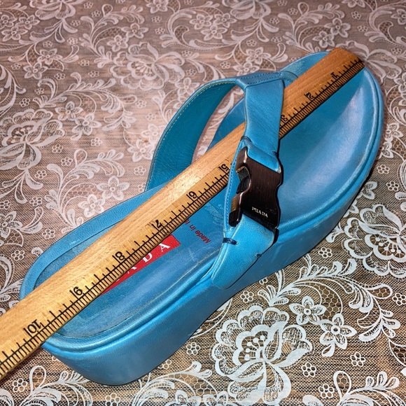 PRADA platform grayed-blue (1stpic), thong sandals, st buckles $192 - Picture 8 of 10